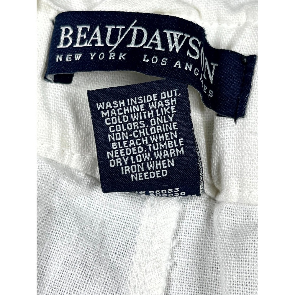Beau Dawson Pants Womens Large White Linen Drawstring Raw Hem Wide Leg Casual - Picture 7 of 9